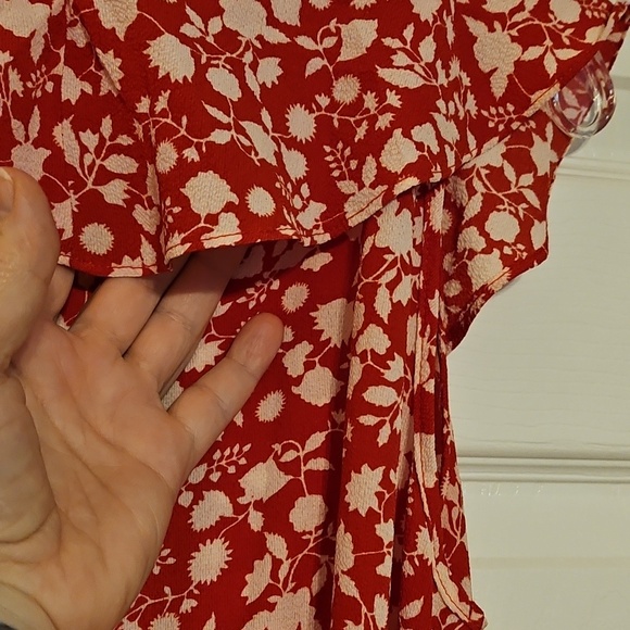 Max Studio Red Floral Ruffle Wrap Dress - Picture 12 of 16